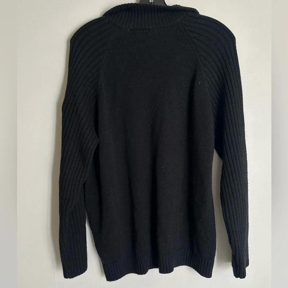 VINTAGE RICA LEWIS Black Wool Blend Quarter Zip Heritage Pullover Sweater Size L - Picture 9 of 11